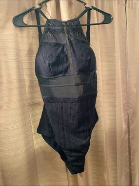 Women’s Black Mesh Panel One-Piece Swimsuit
